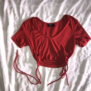 Nasty gal deep scoop neck side tie cropped tee